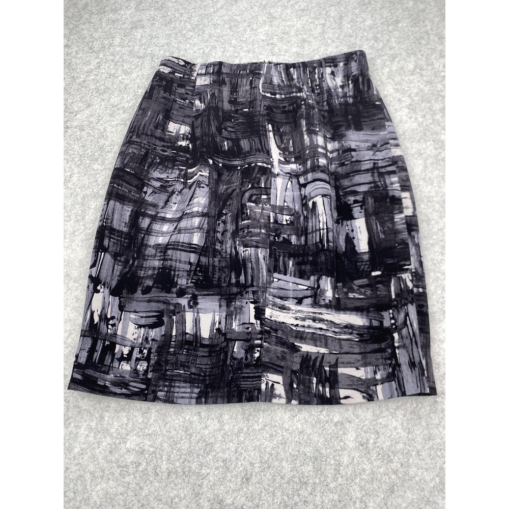 Vince Skirt Womens 6 Black Abstract Silk Blend Pencil Knee Length Lined Stretch